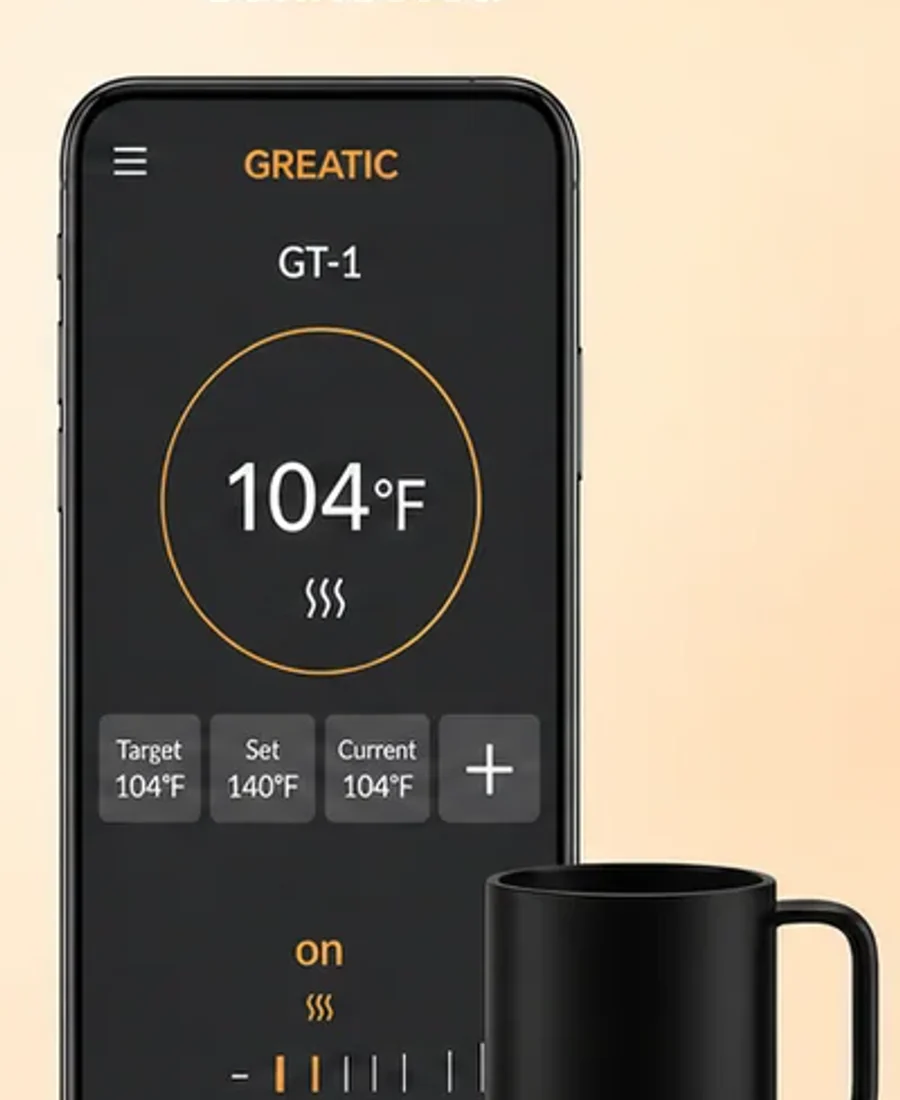GREATIC smart mug app control screen after successful GT-1 Bluetooth pairing
