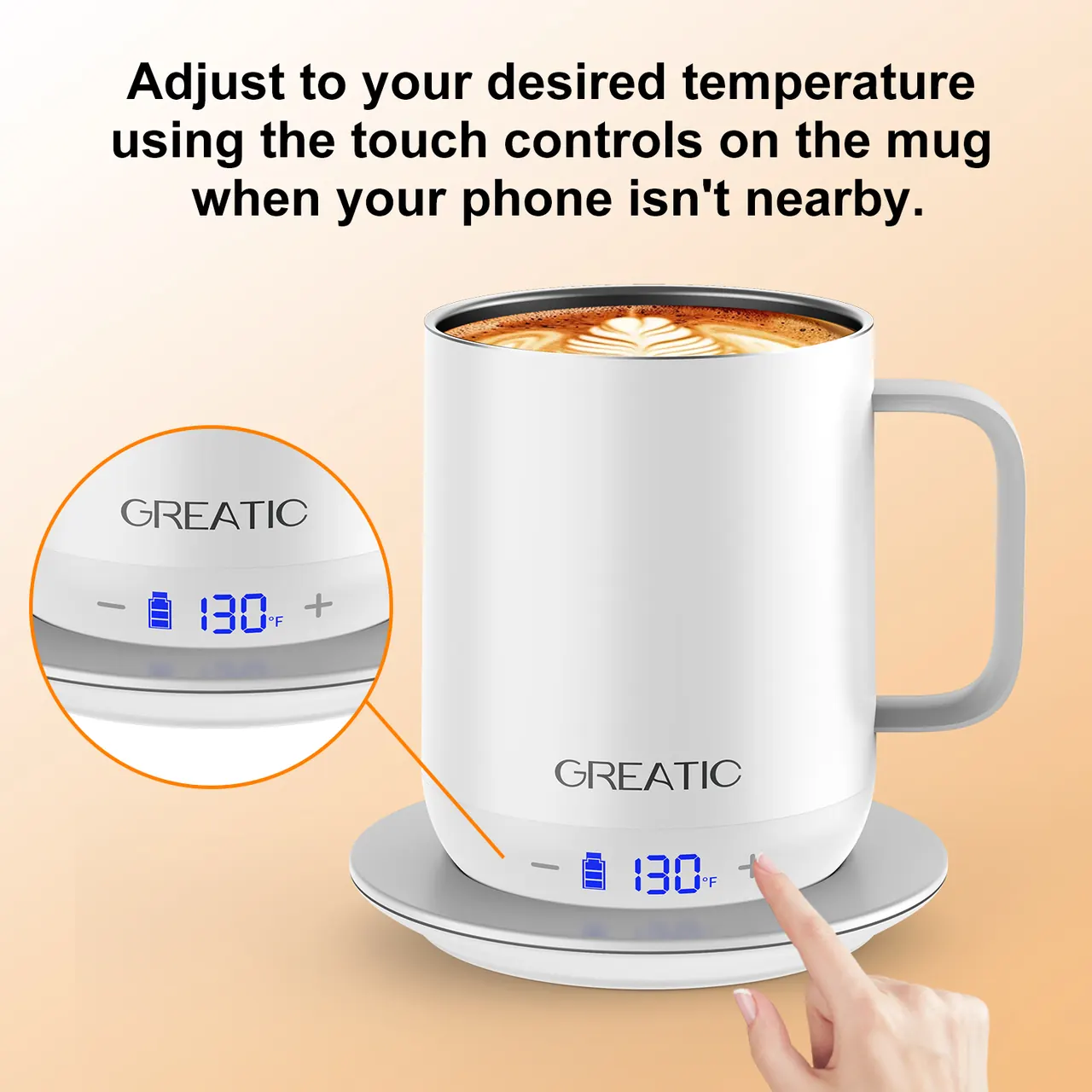GREATIC GT-1 10oz Blanco taza inteligente con control de temperatura — imagen del producto 4