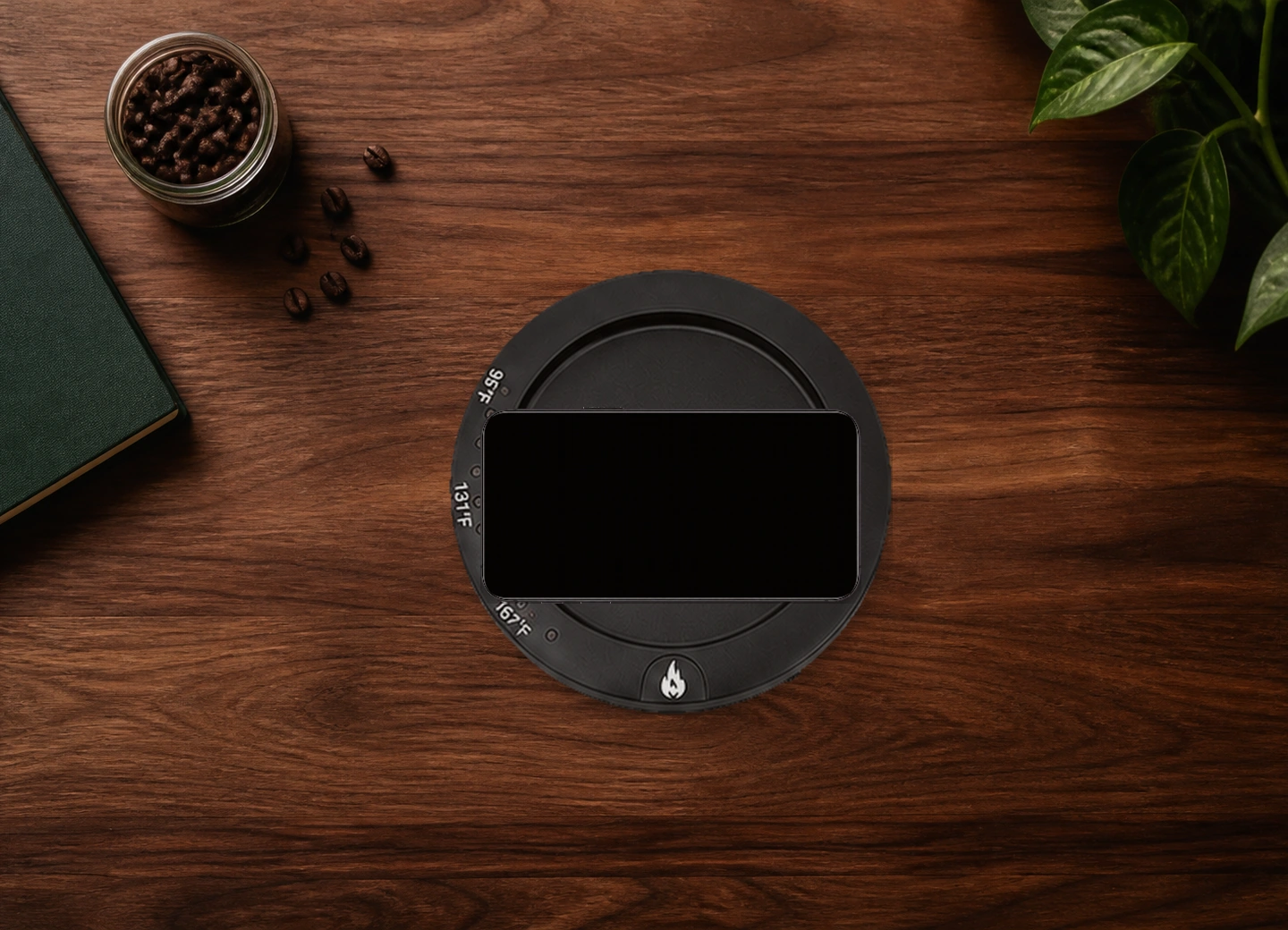Compatible phone centered on the dry GT-2 base after the mug is removed